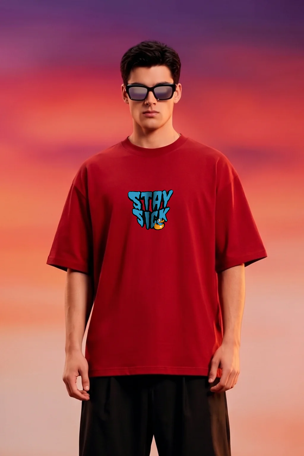 Stay Sick Red Oversized Puff Printed Exclusive T-shirt - Image 3