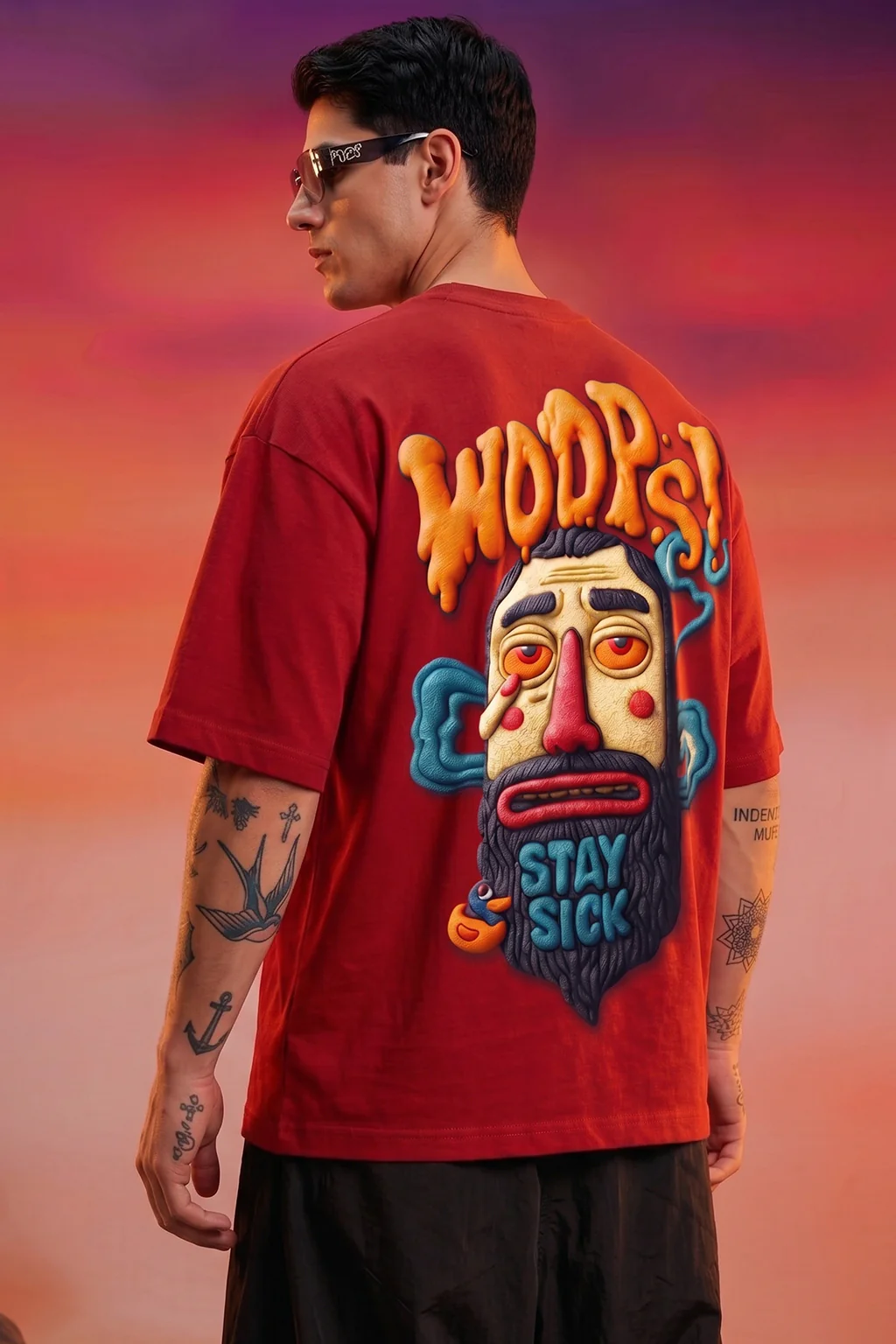 Stay Sick Red Oversized Puff Printed Exclusive T-shirt - Image 2