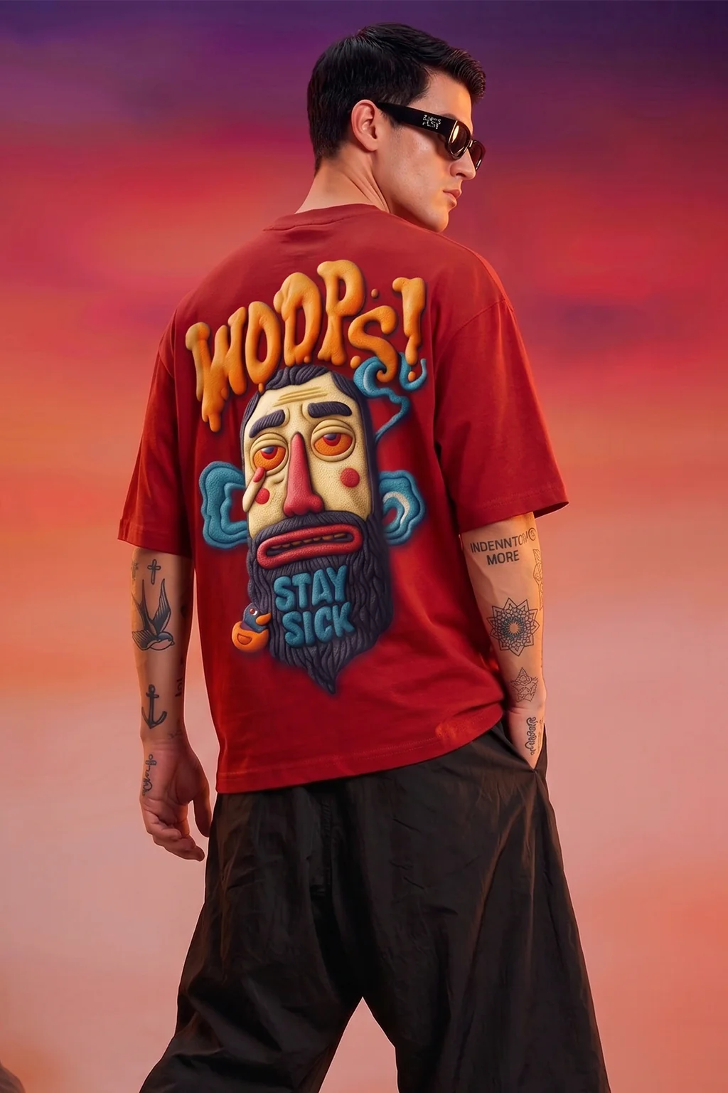 Stay Sick Red Oversized Puff Printed Exclusive T-shirt - Image 4