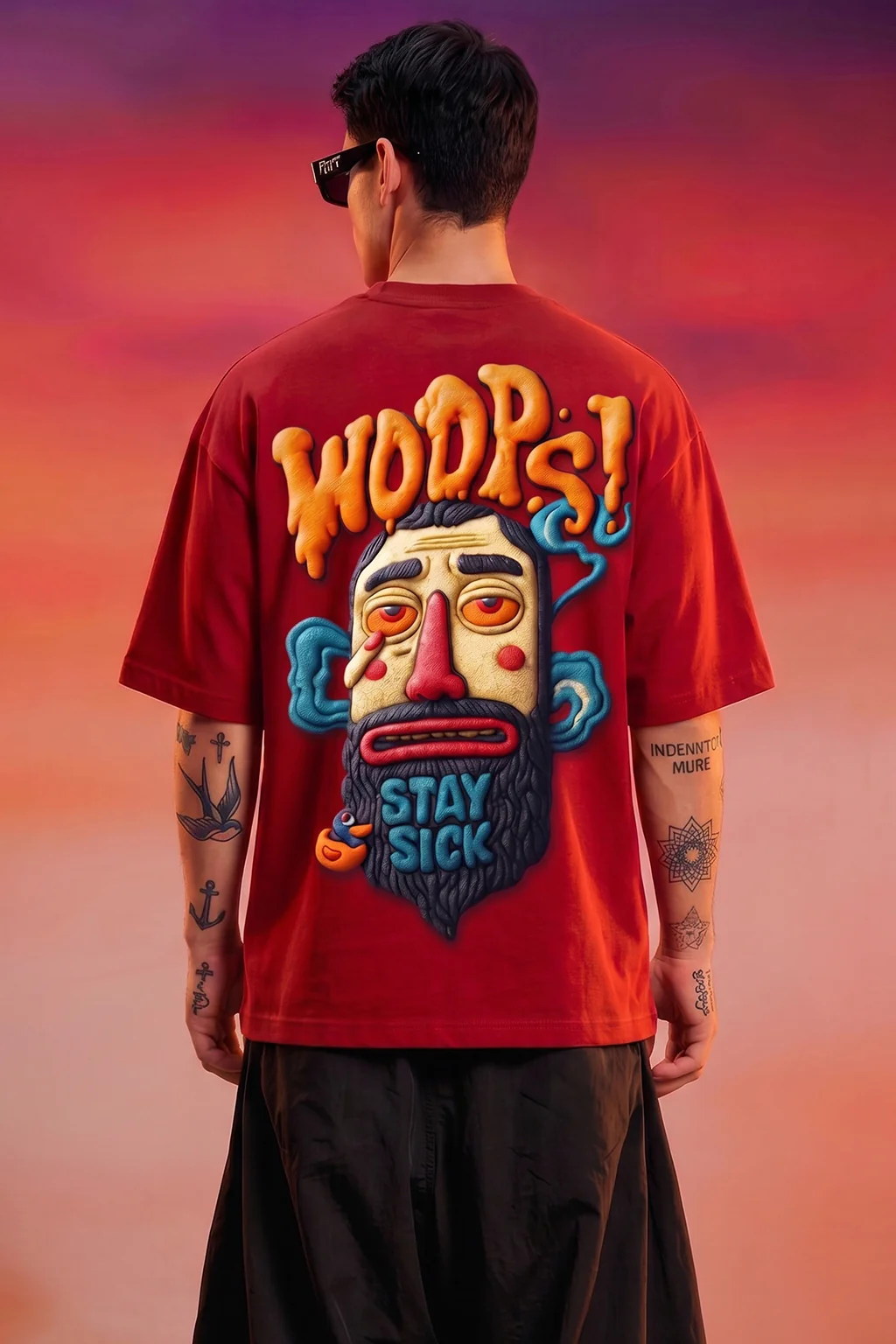 Stay Sick Red Oversized Puff Printed Exclusive T-shirt - Image 5