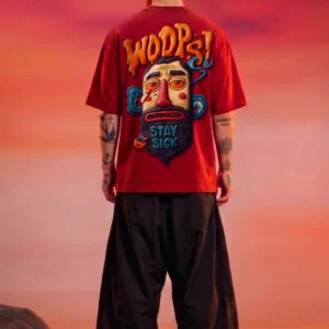 Stay Sick Red Oversized Puff Printed Exclusive T-shirt