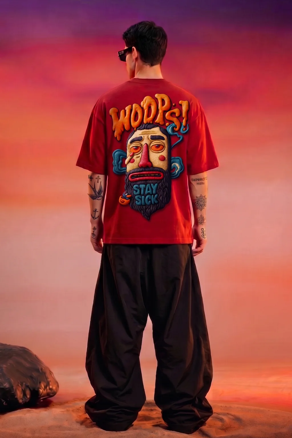 Stay Sick Red Oversized Puff Printed Exclusive T-shirt